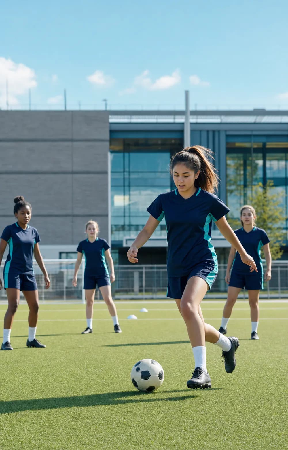 Girls taking part in a focused football training drill